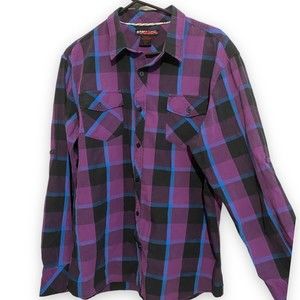 Tony Hawk Men's Shirt Size XL Purple Plaid Button Up Long Sleeve Checkered